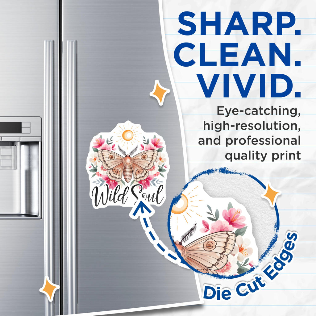 (2 Pack) Wild Soul Magnets - Moth and Floral Decor - Inspirational Home Accent - 5" On Longest Side - Premium Magnet - for Cars, Refrigerators, Toolboxes, Lockers - Made in USA - MAG18037