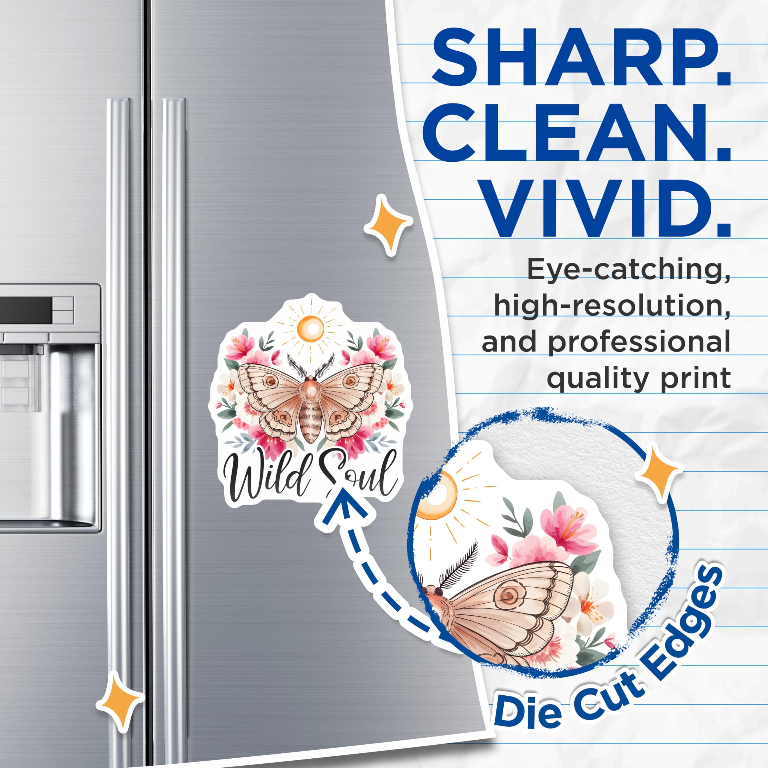(2 Pack) Wild Soul Magnets - Moth and Floral Decor - Inspirational Home Accent - 5" On Longest Side - Premium Magnet - for Cars, Refrigerators, Toolboxes, Lockers - Made in USA - MAG18037
