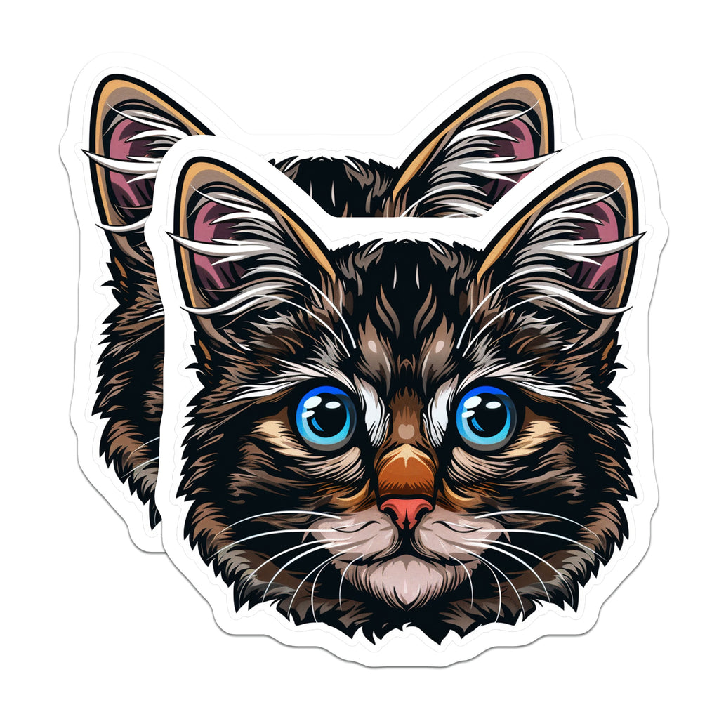 (2 Pack) Cute Cat Head Magnets - Blue Eyed Feline Art - Pet Lover Fridge Decor - 5 Inches On Longest Side - Thick Durable Magnet - Made in USA - MAG36828