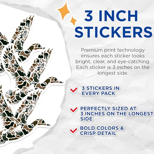 (3 Pack) Duck Hunting Decals - Camo Duck Hunter - Laptop Decals - 3 Inches On Longest Side - Easy Peel & Apply - Made in USA - 3MCS7479