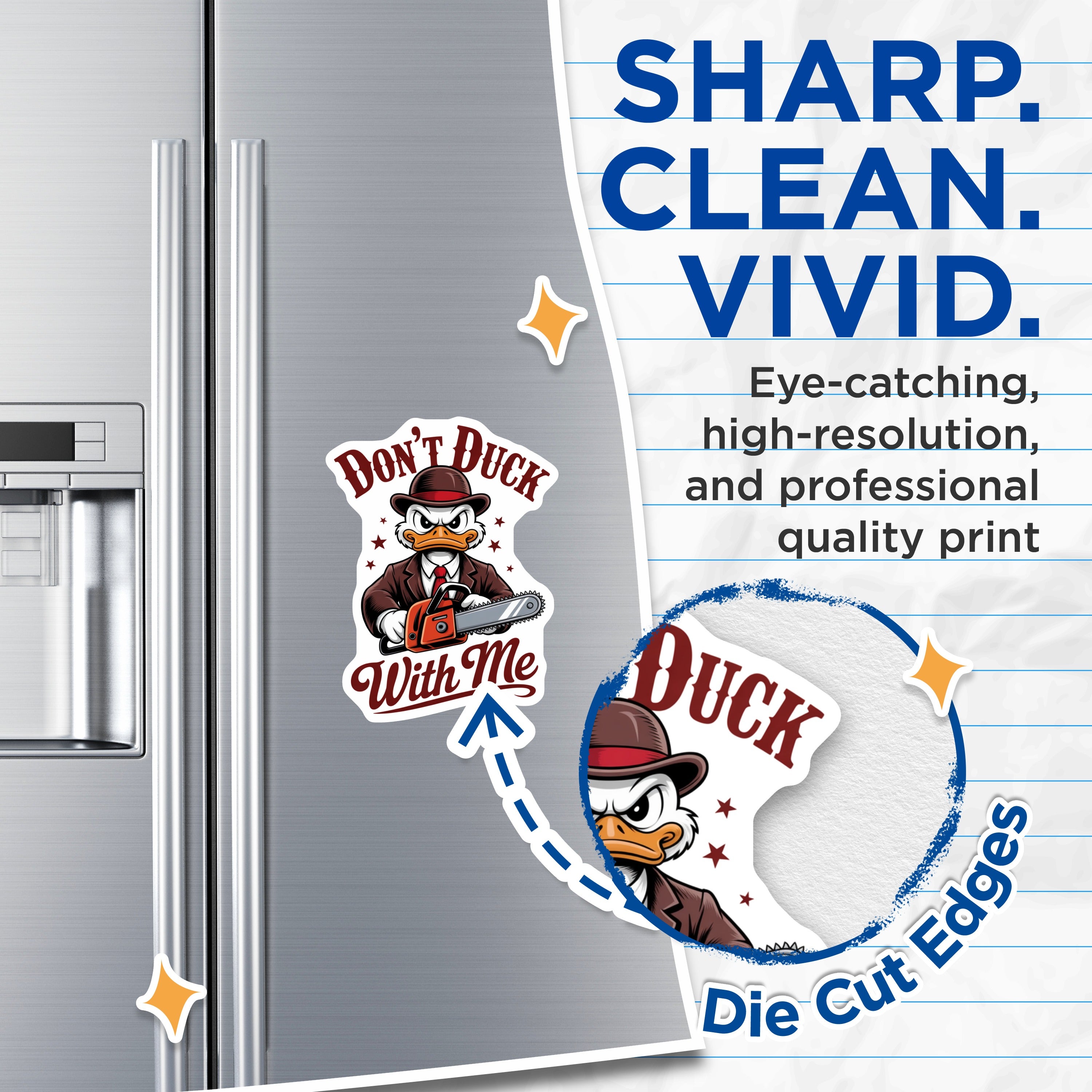(2 Pack) Angry Duck Magnets - Don't Duck with Me Chainsaw Magnet - Funny Sarcastic Refrigerator Decor for Men - 5 Inches On Longest Side - Thick Durable Magnet - Made in USA - MAG36531