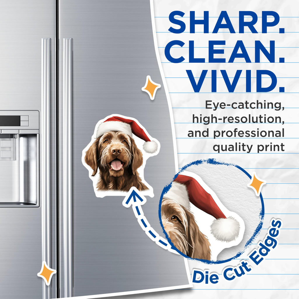 (2 Pack) Christmas Dog Magnets - Santa Hat Dog - Holiday Pet Decor - Festive Dog Lover Gifts - 5 Inches On Longest Side - Thick Durable Magnet - Made in USA - MAG28810