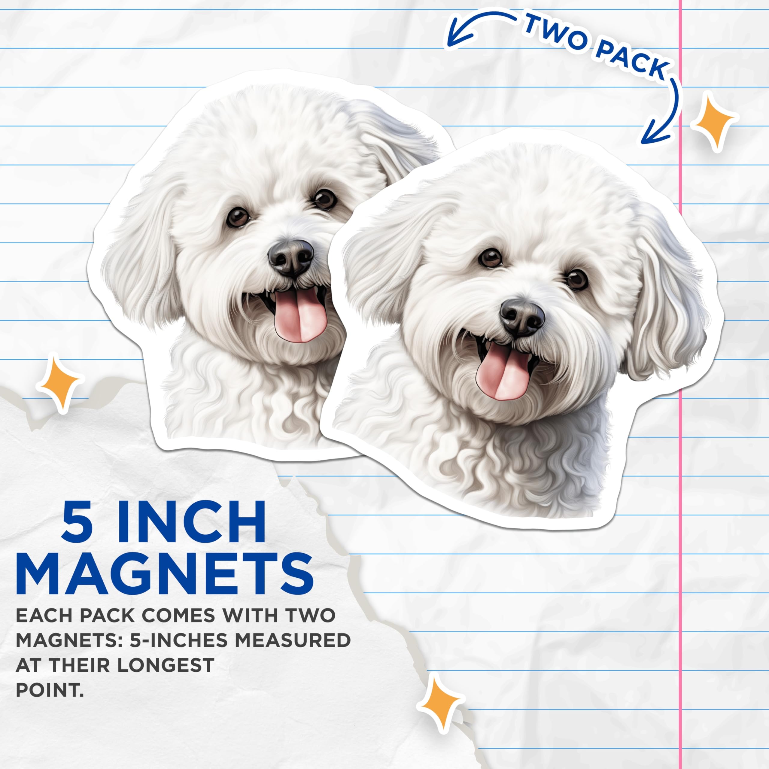 (2 Pack) Bichon Frise Dog Magnets - Cute Fluffy Pet Owner Appliance Decor - Animal Lover Kitchen Art - 5 Inches On Longest Side - Thick Durable Magnet - Made in USA - MAG30239