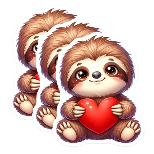 (3 Pack) Cute Sloth Decals - Heart Sloth Stickers - Laptop Stickers - 3 Inches On Longest Side - Easy Peel & Apply - Made in USA - 3MCS2424