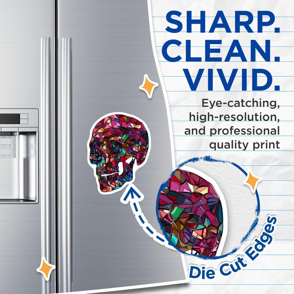 (2 Pack) Skull Magnets - Geometric Skull - Colorful Skull Art - 5" On Longest Side - Premium Magnet - for Cars, Refrigerators, Toolboxes, Lockers - Made in USA - MAG17106