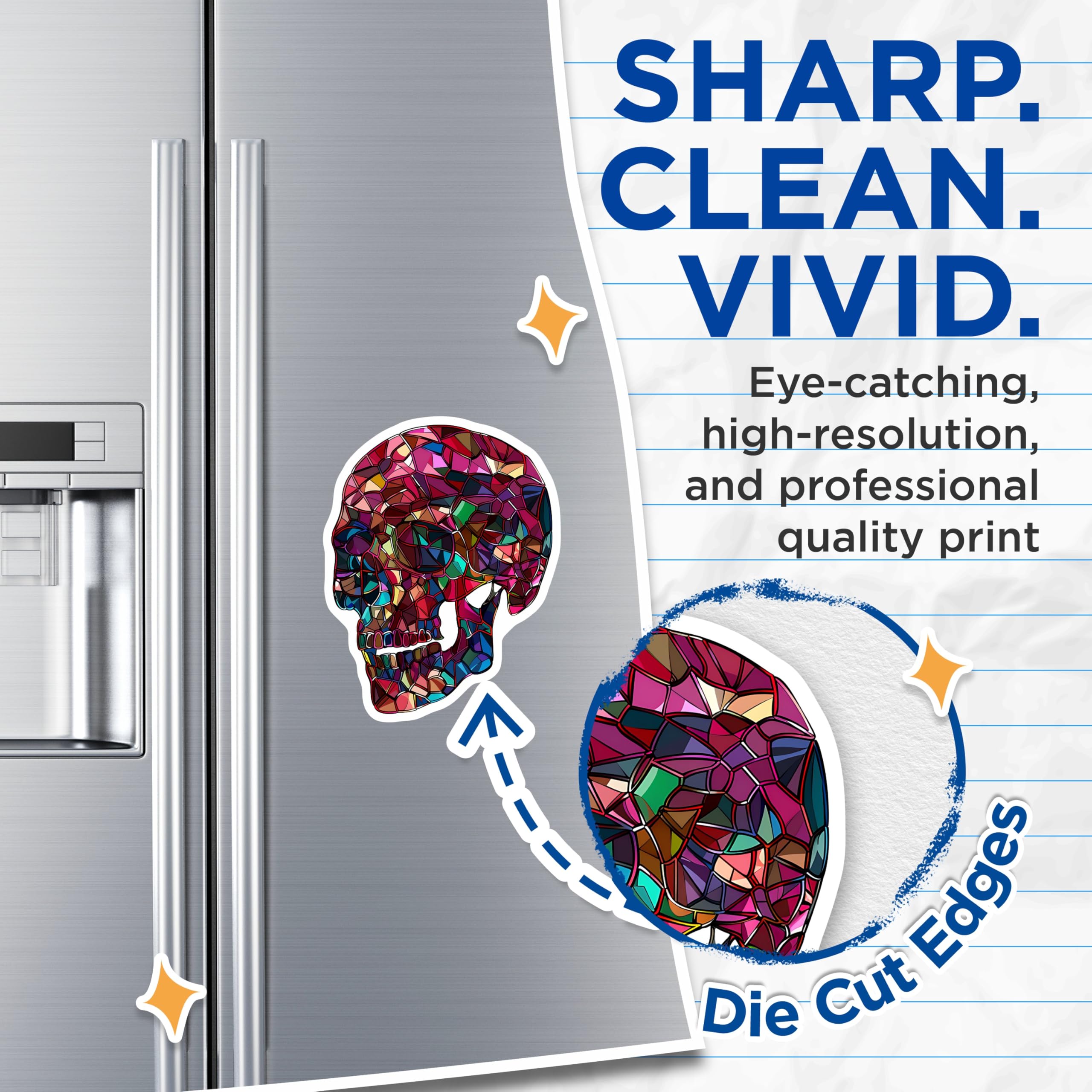 (2 Pack) Skull Magnets - Geometric Skull - Colorful Skull Art - 5" On Longest Side - Premium Magnet - for Cars, Refrigerators, Toolboxes, Lockers - Made in USA - MAG17106