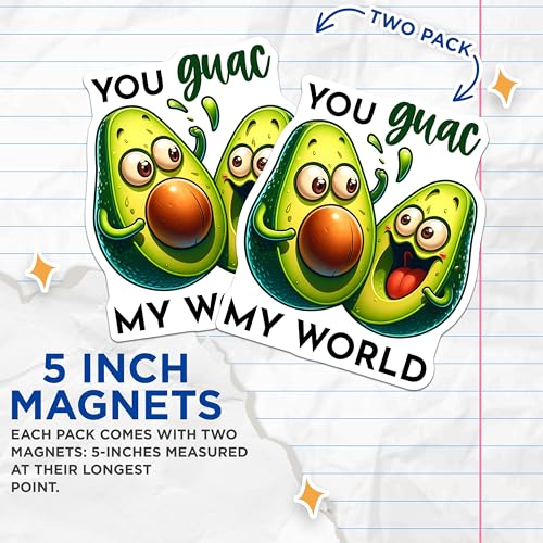 (2 Pack) Funny Avocado Magnets Magnets - Cute Kitchen Decor - 5" On Longest Side - Made in USA - Sticks to Refrigerators & Metal Surfaces - MAG8779