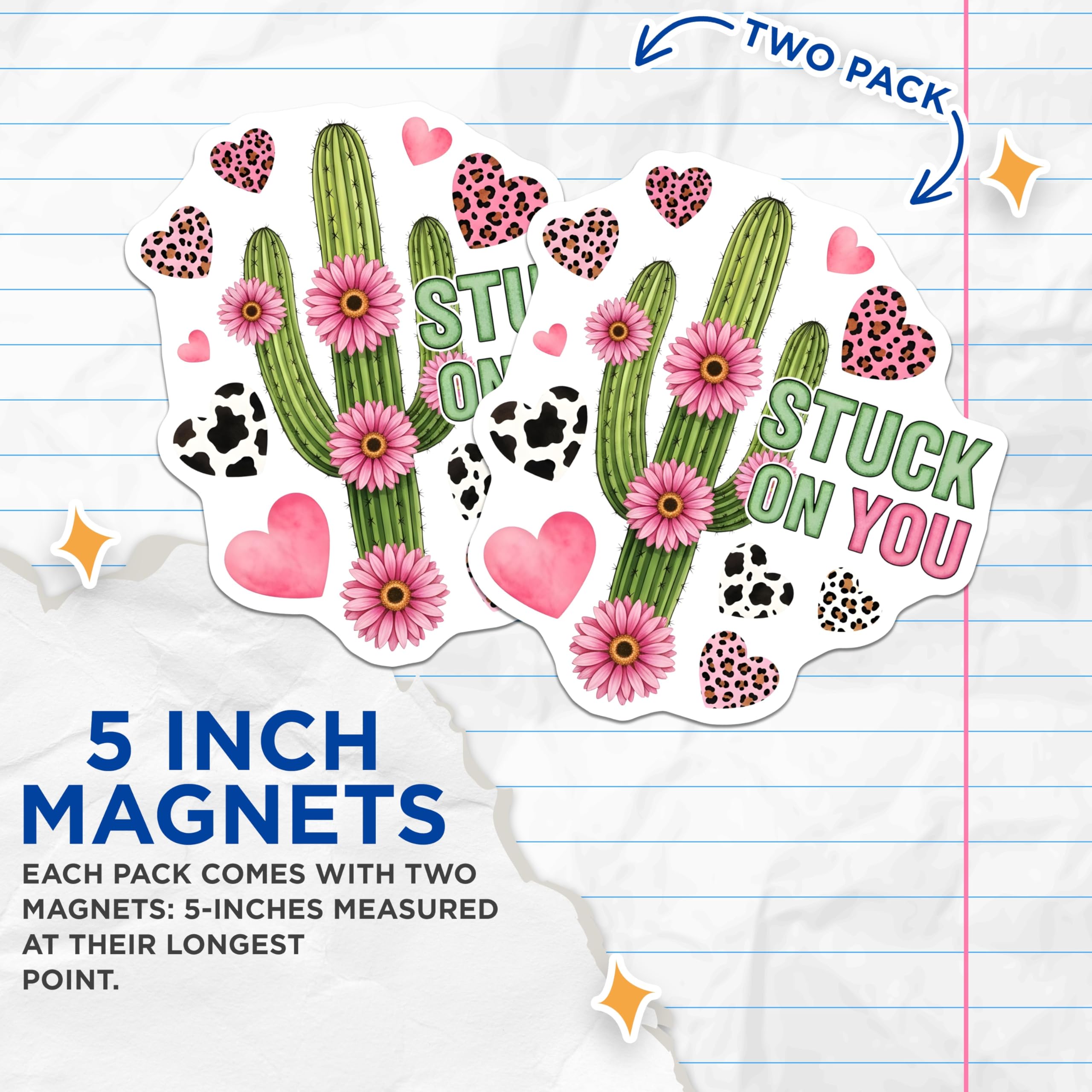 (2 Pack) Stuck On You Magnets - Cactus Heart - Fun Refrigerator Home Decor - 5" On Longest Side - Premium Magnet - for Cars, Refrigerators, Toolboxes, Lockers - Made in USA - MAG17770