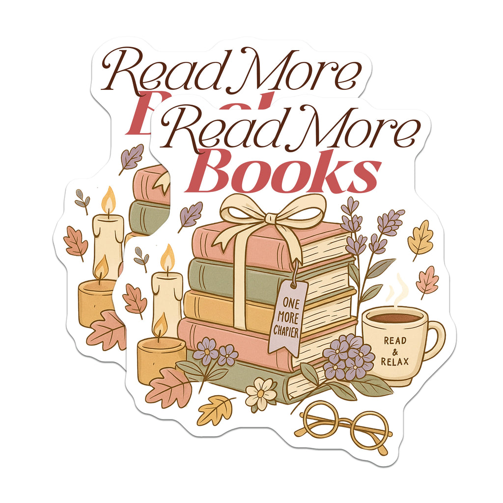 (2 Pack) Read More Books Magnets - Cozy Book Lover Refrigerator Decor - Literary Reader Aesthetic Item - 5 Inches On Longest Side - Thick Durable Magnet - Made in USA - MAG37585