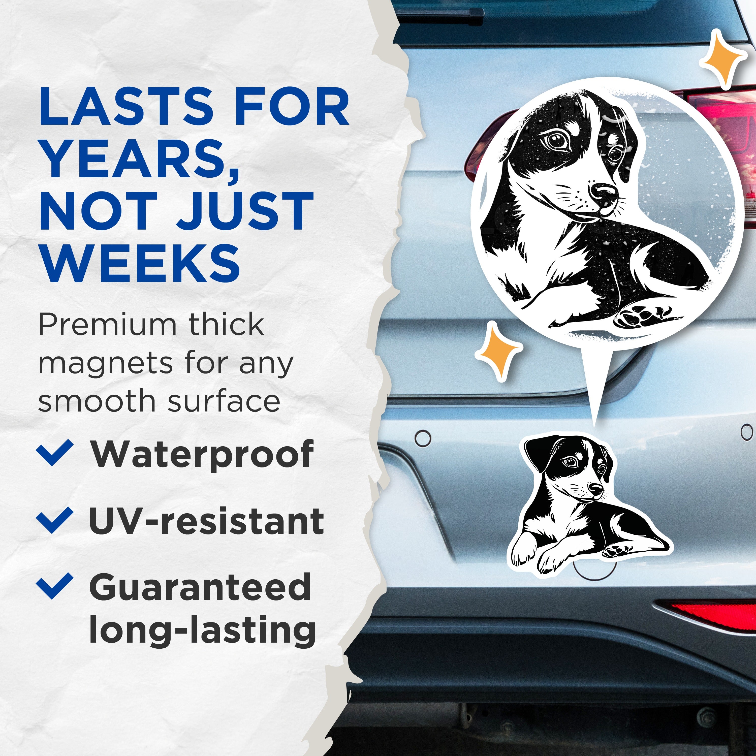 (2 Pack) Cute Puppy Dog Magnets - Black White Pet Lover Decor - Animal Fridge Accessories - 5 Inches On Longest Side - Thick Durable Magnet - Made in USA - MAG39869