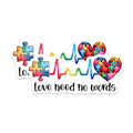 (2 Pack) Autism Awareness Magnets - Puzzle Piece Magnets - Love Need No Words Magnets for Car or Fridge - 5" On Longest Side - for Cars, Refrigerators, Toolboxes, Lockers - Made in USA BMCS3204