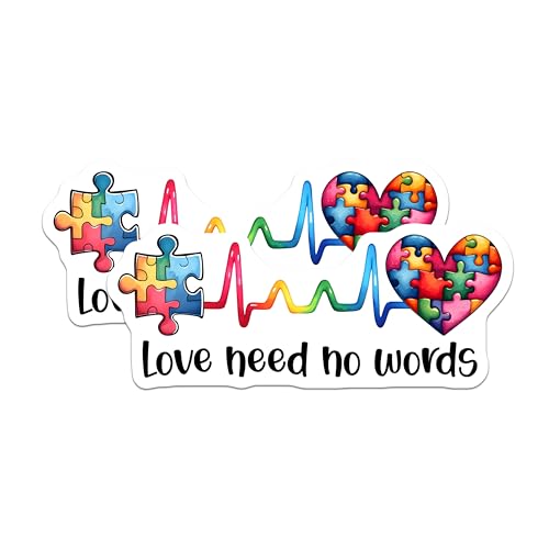 (2 Pack) Autism Awareness Magnets - Puzzle Piece Magnets - Love Need No Words Magnets for Car or Fridge - 5" On Longest Side - for Cars, Refrigerators, Toolboxes, Lockers - Made in USA BMCS3204