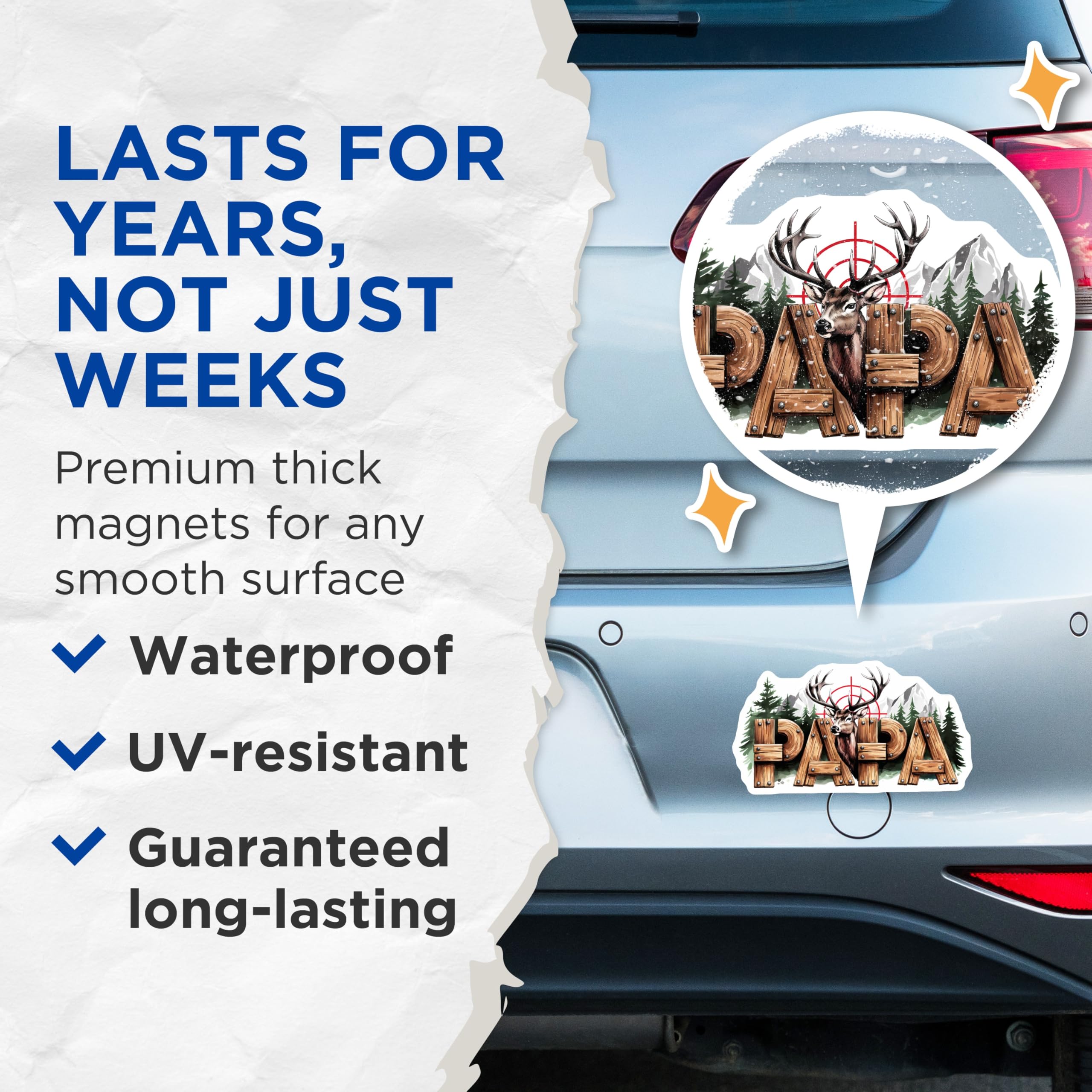 (2 Pack) Hunting Papa Magnets - Deer Hunter Dad - Outdoor Papa Hunt Design - 5" On Longest Side - Premium Magnet - for Cars, Refrigerators, Toolboxes, Lockers - Made in USA - MAG15775
