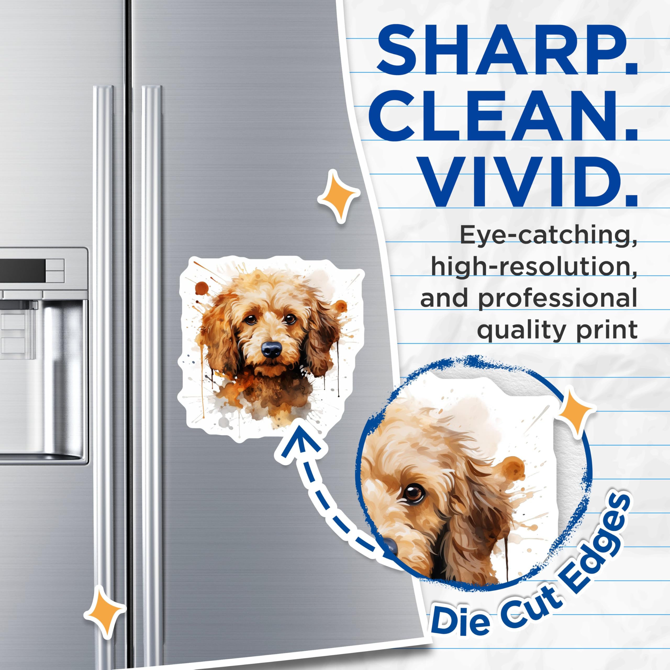 (2 Pack) Goldendoodle Magnets - Artistic Watercolor Puppy Dog - Adorable Pet Lover Fridge Kitchen Accessory Collection - 5 Inches On Longest Side - Thick Durable Magnet - Made in USA - MAG23604