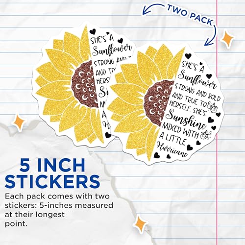 (2 Pack) Sunflower Stickers - Inspirational Quote Stickers - Heartfelt Decal Stickers - 5" On Longest Side - Sticks to Smooth Flat Surfaces - Made in USA - BMCS5302