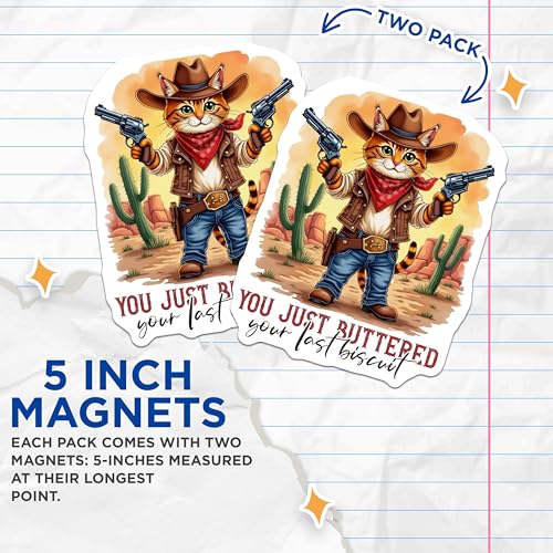 (2 Pack) Cowboy Cat Magnets - Funny Cat Magnets - Western Themed Refrigerator Magnets - 5" On Longest Side - for Cars, Fridges, Toolboxes - Made in USA - MAG4236