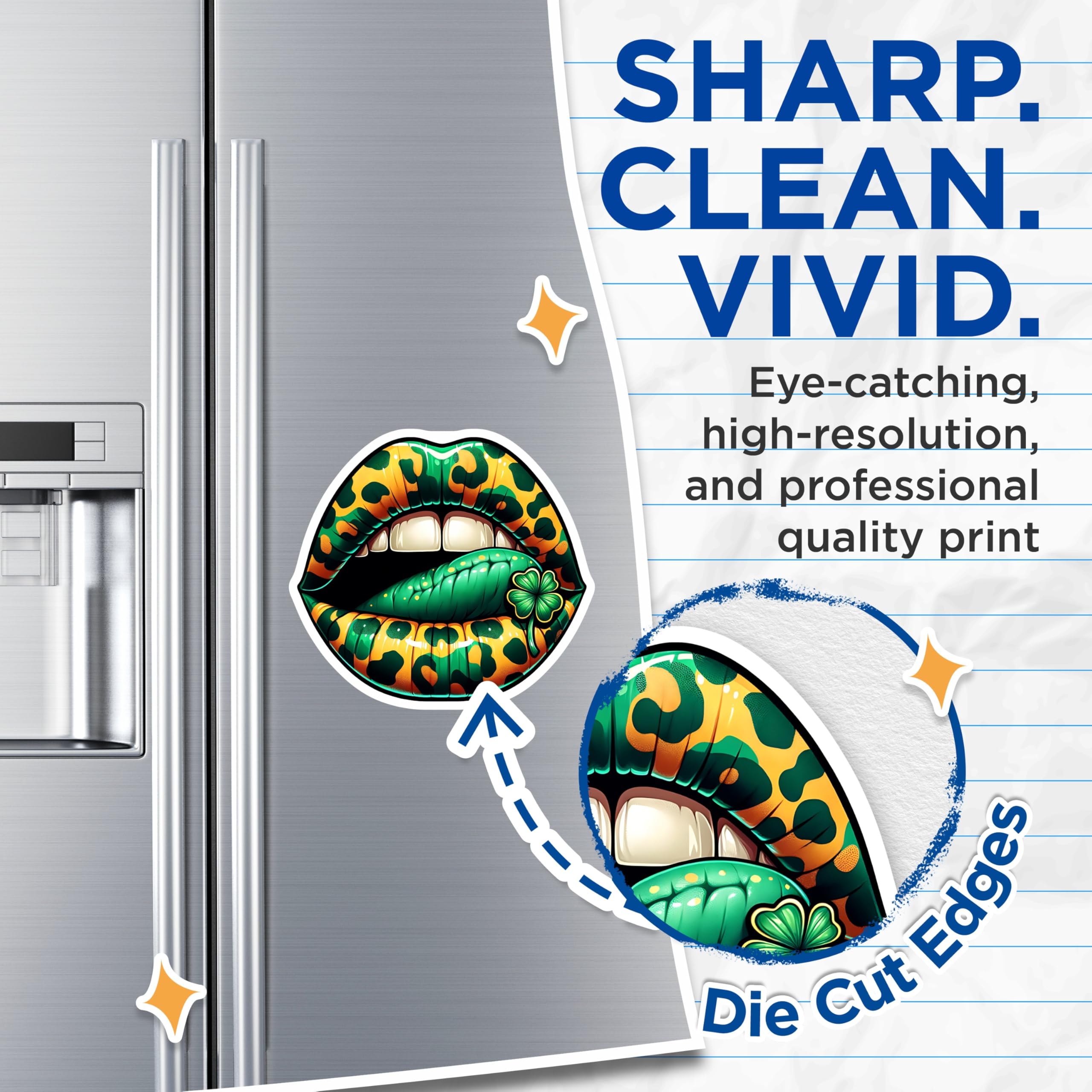 (2 Pack) Lips and Clover Magnets - Leopard Print Mouth - St Patricks Day Lucky Home Decor - 5" On Longest Side - Premium Magnet - for Cars, Refrigerators, Toolboxes, Lockers - Made in USA - MAG16720