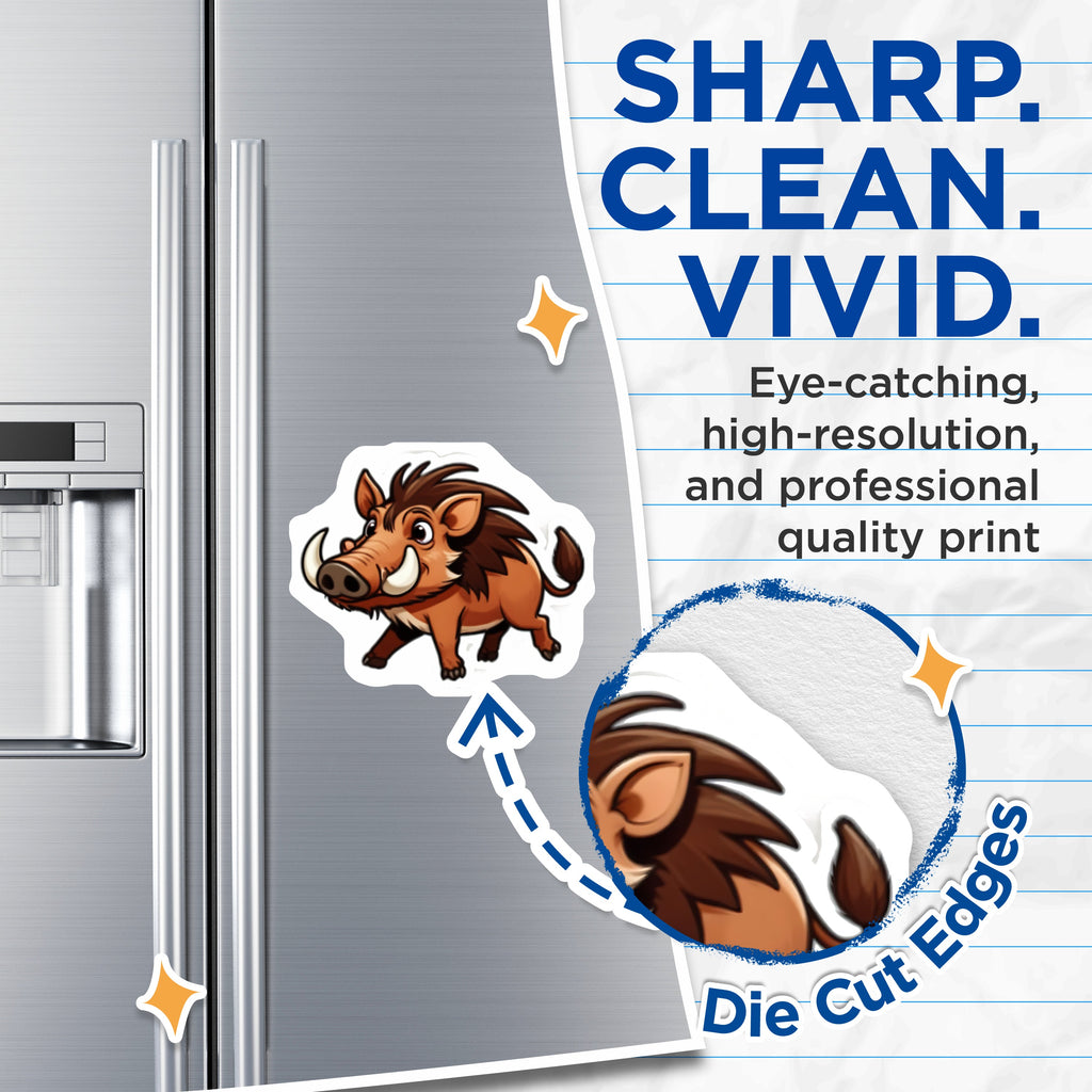 (2 Pack) Cute Cartoon Warthog Magnets - Safari Animal Decor - Wild Pig Refrigerator Art - Playful Wildlife Kitchen Locker Accent - 5" - Thick Durable Magnet - Made in USA - MAG39878
