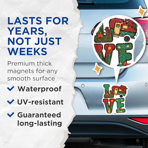 (2 Pack) Love Camping Magnets - Outdoor Adventure Magnet - Camper Van Refrigerator Magnet - 5" On Longest Side - for Cars, Fridges, Toolboxes - Made in USA - MAG4177