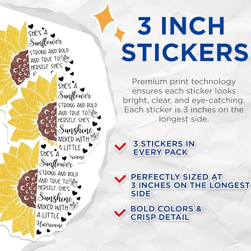 (3 Pack) Sunflower Decals - Motivational Quotes - Laptop Decal - 3 Inches On Longest Side - Easy Peel & Apply - Made in USA - 3MCS4070