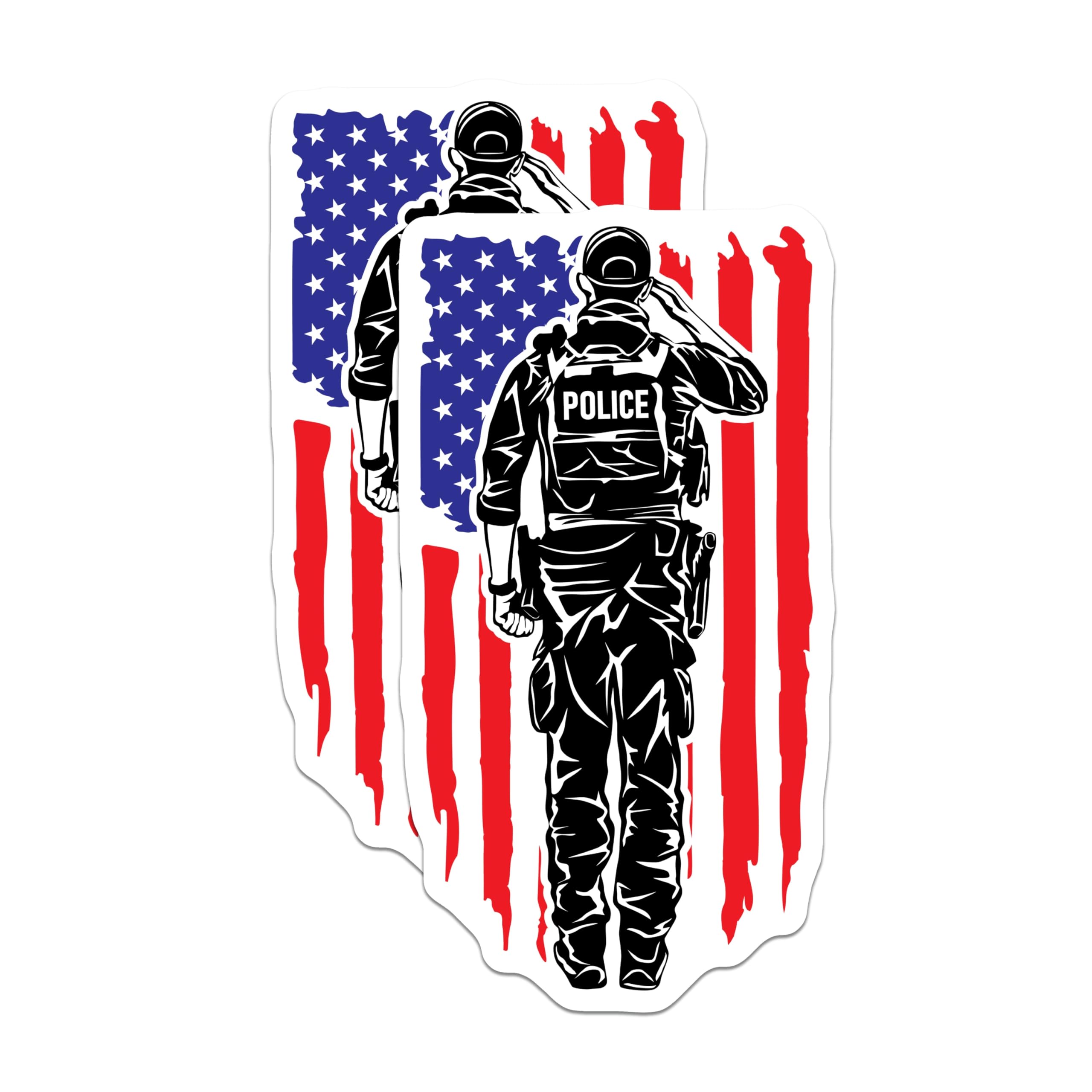 (2 Pack) Police Officer Magnets - Patriotic American Flag Salute Art - Law Enforcement Honor Display - 5 Inches On Longest Side - Thick Durable Magnet - Made in USA - MAG23054