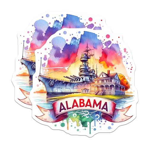 (2 Pack) Alabama Battleship Magnets - Historical Landmark - 5" On Longest Side - for Cars, Fridges, Toolboxes - Made in USA - MAG6771