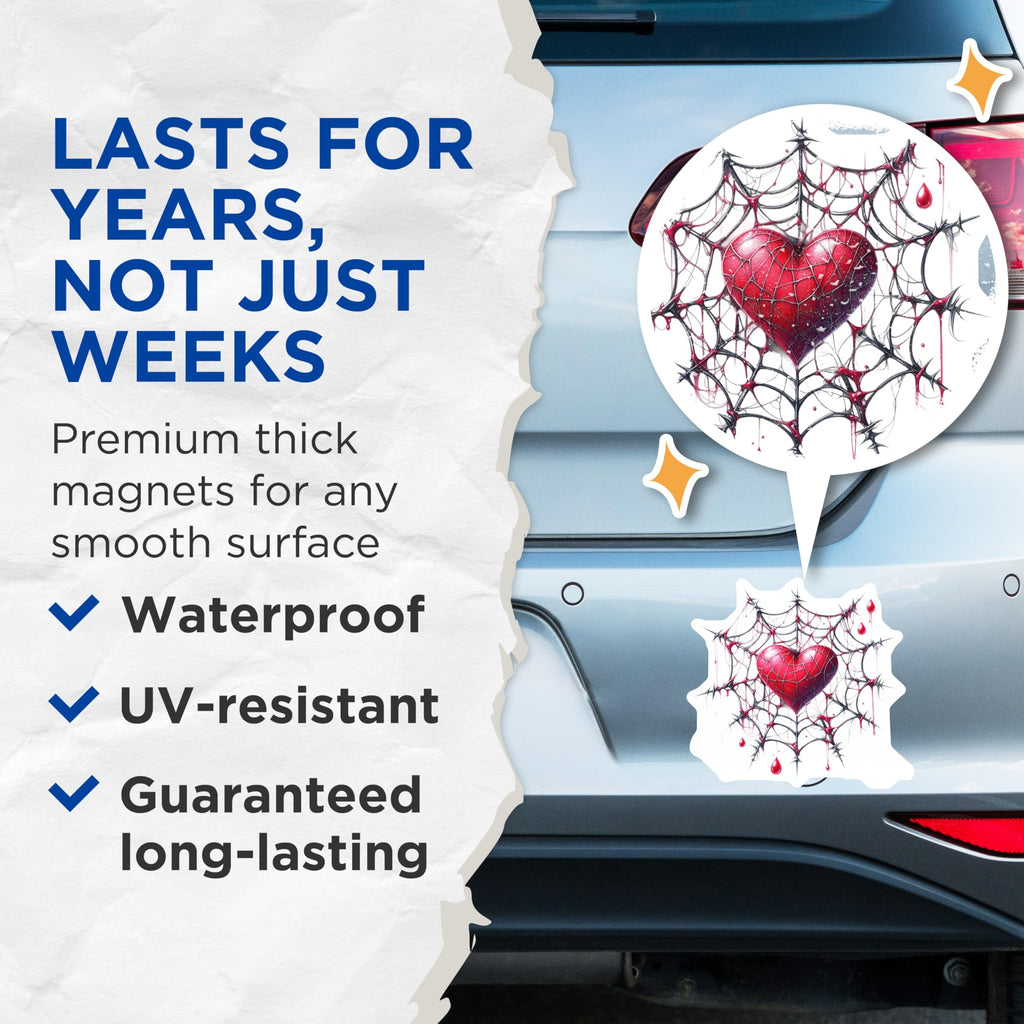 (2 Pack) Spider Heart Magnets - Gothic Romance - Spooky Valentines Day Decors - 5" On Longest Side - Premium Magnet - for Cars, Refrigerators, Toolboxes, Lockers - Made in USA - MAG15223