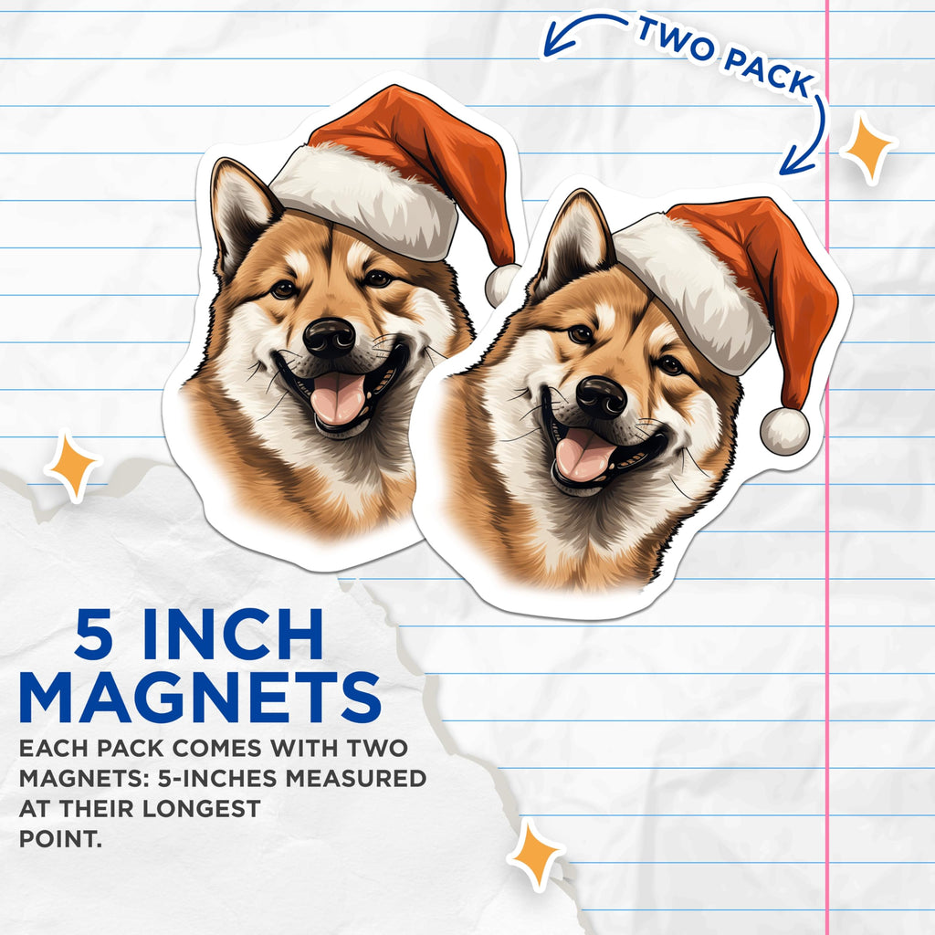 (2 Pack) Shiba Inu Christmas Magnets - Santa Dog Refrigerator Decor - Holiday Pet Lover Kitchen Magnets - 5 Inches On Longest Side - Thick Durable Magnet - Made in USA - MAG28404