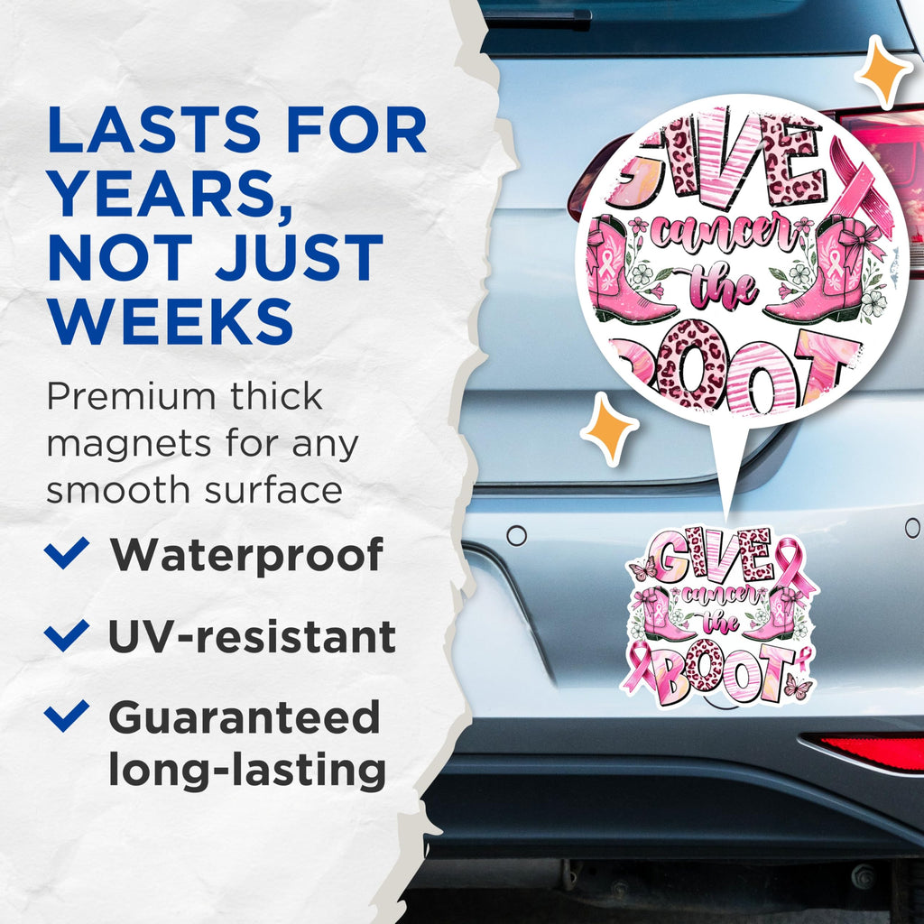 (2 Packs) Give Cancer The Boot Magnets - Breast Cancer Awareness Magnets - 5 Inches On Longest Side - Premium Magnet - for Fridges, Toolboxes, Cars - Made in USA - MAG2434
