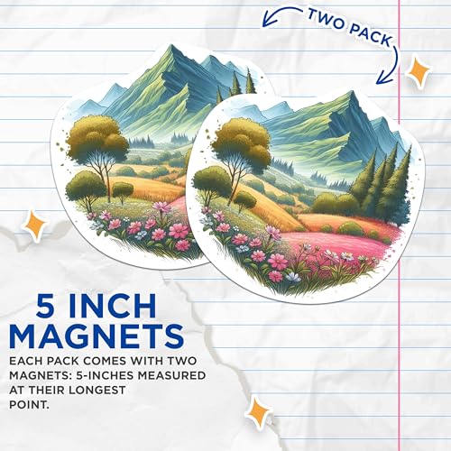 (2 Packs) Mountains Scenery Hillside Magnets - Nature Outdoorsman Hiking Hiker Magnets - 5 Inches On Longest Side - Premium Magnet - for Fridges, Toolboxes, Cars - Made in USA - MAG2295