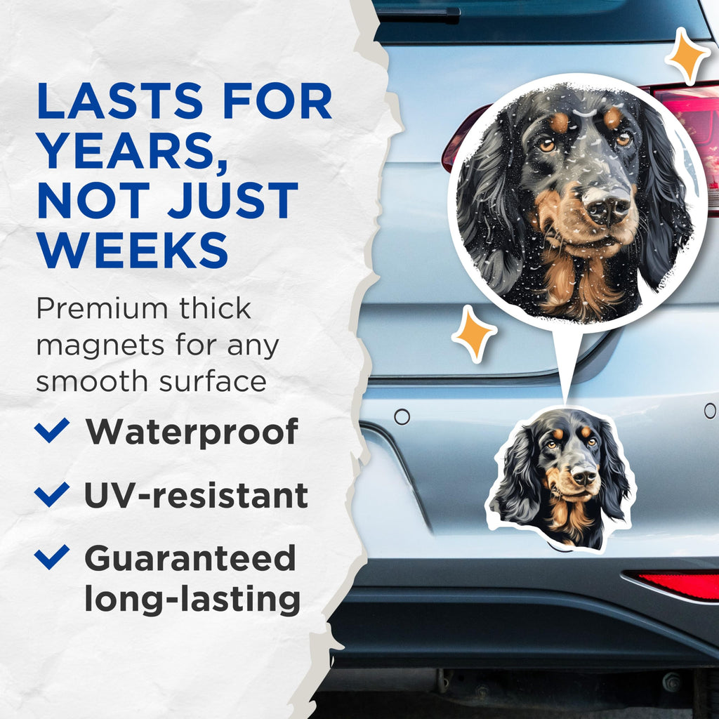 (2 Pack) Gordon Setter Dog Magnets - Black Tan Setter Art - Pet Lover Refrigerator Decor - 5 Inches On Longest Side - Thick Durable Magnet - Made in USA - MAG26837