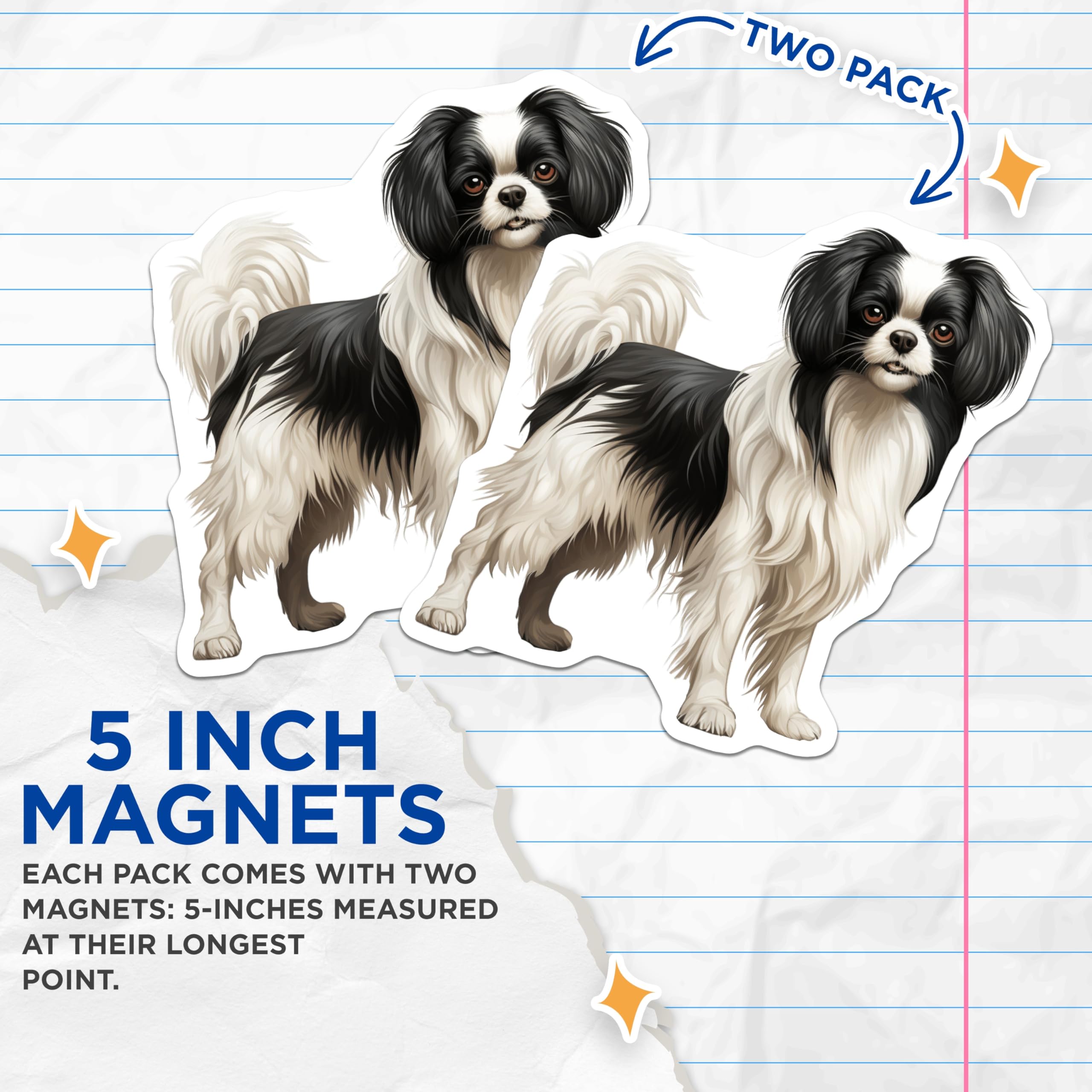 (2 Pack) Japanese Chin Dog Magnets - Beloved Canine Breed Art - Pet Owner Refrigerator Decor - 5 Inches On Longest Side - Thick Durable Magnet - Made in USA - MAG24075