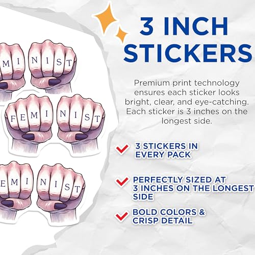 (3 Pack) Feminist Fist Decals - Girl Power - Equality Rights - 3 Inches On Longest Side - Easy Peel & Apply - Made in USA - 3MCS7109