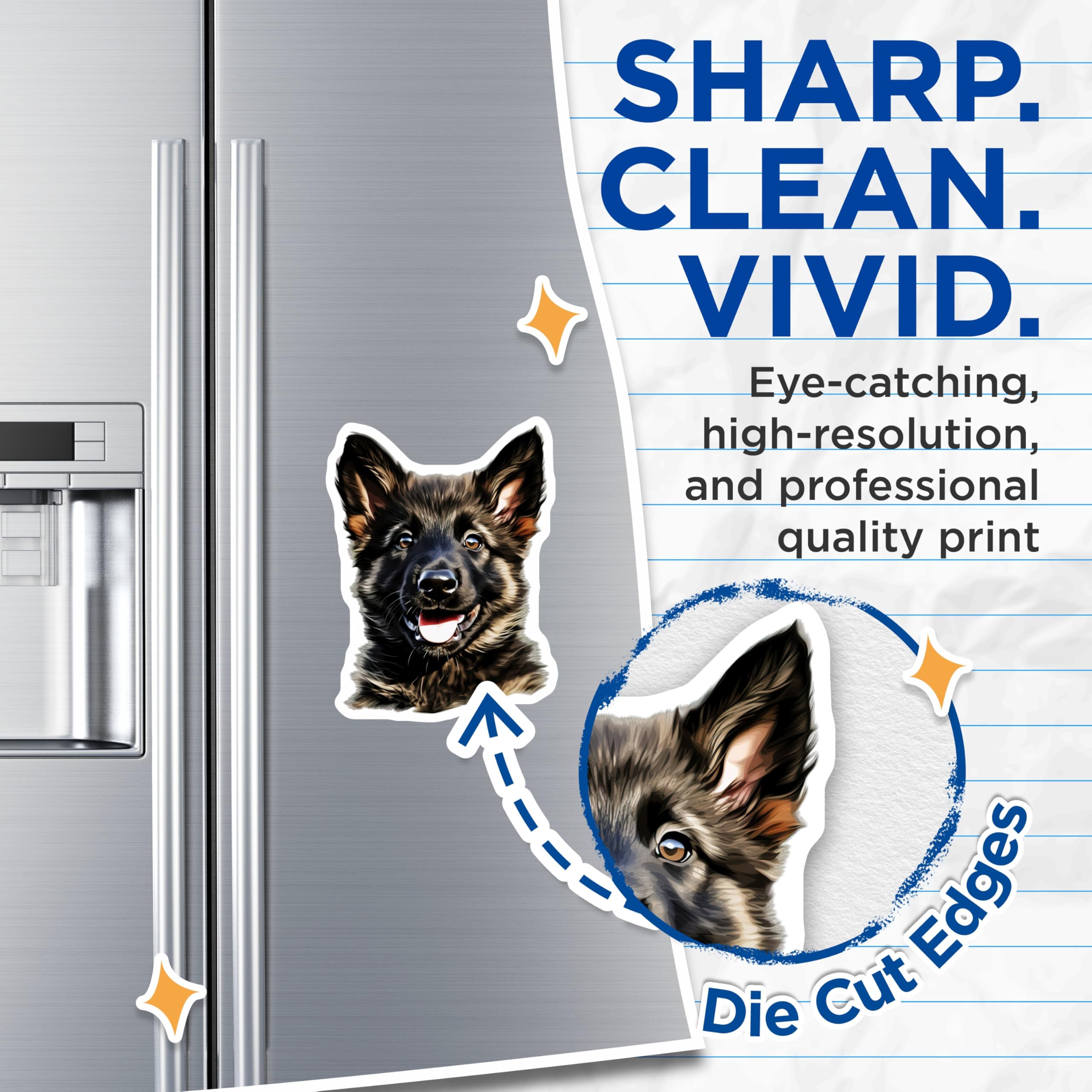 (2 Pack) German Shepherd Puppy Magnets - Dog Lover Home Decor - GSD Refrigerator Accessory - 5 Inches On Longest Side - Thick Durable Magnet - Made in USA - MAG27926