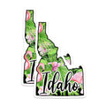 (2 Pack) Idaho Magnets - Tropical Flamingo Design - Pink Hibiscus Flowers - Exotic Palm Leaves - State Map Souvenir - 5 Inches On Longest Side - Thick Durable Magnet - Made in USA - MAG20128