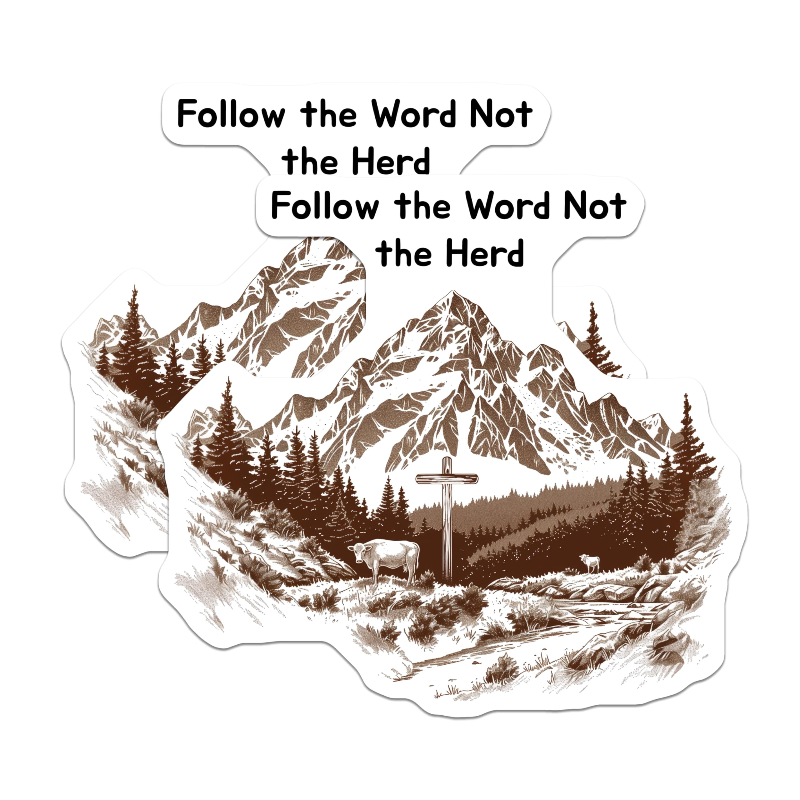 (2 Pack) Inspirational Mountain Stickers - Follow The Word Not The Herd Stickers - Scenic Adventure Stickers - 5" On Longest Side - Sticks to Any Smooth Flat Surface - Made in USA - BMCS3468