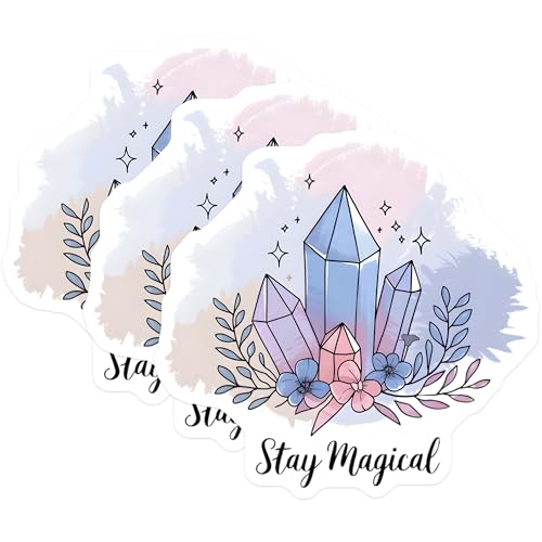 (3 Pack) Crystal Decals - Stay Magical Decal - Floral Decals- 3 Inches On Longest Side - Easy Peel & Apply - Made in USA - 3MCS5270