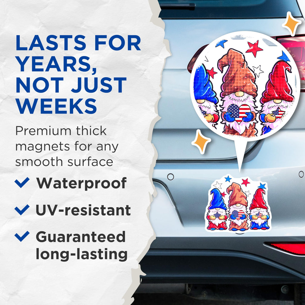 (2 Pack) Patriotic Gnomes Magnets - American Flag Decor - 4th of July Refrigerator Magnets - 5 Inches On Longest Side - Thick Durable Magnet - Made in USA - MAG29486