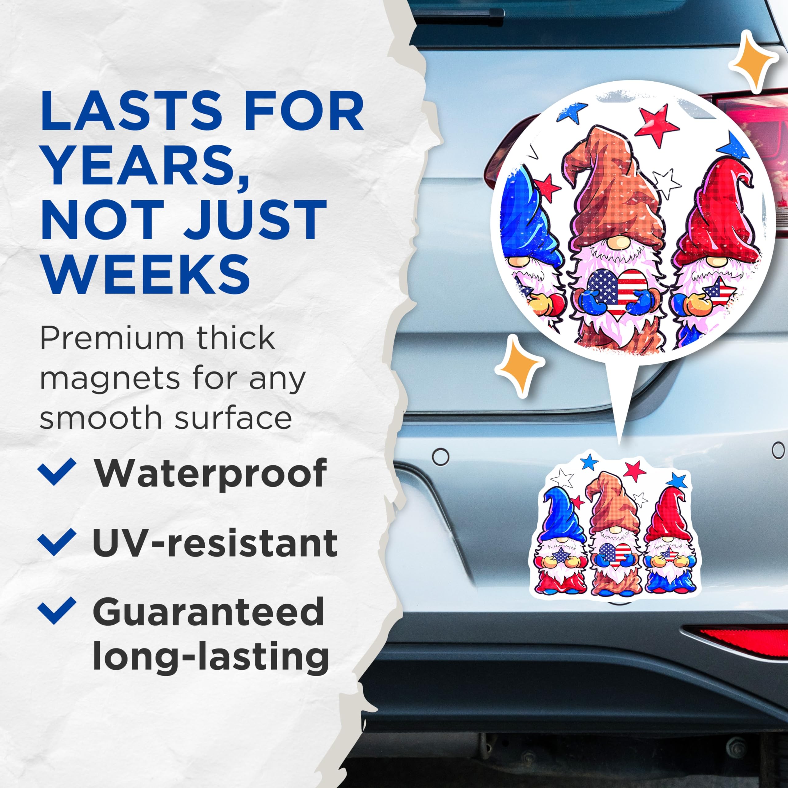 (2 Pack) Patriotic Gnomes Magnets - American Flag Decor - 4th of July Refrigerator Magnets - 5 Inches On Longest Side - Thick Durable Magnet - Made in USA - MAG29486