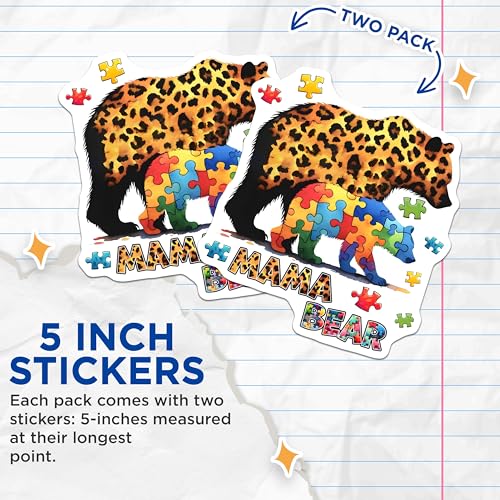 (2 Pack) Mama Bear Stickers - Puzzle Bear - Animal Print Decals - 5" On Longest Side - Sticks to Smooth Flat Surfaces - Made in USA - BMCS8128