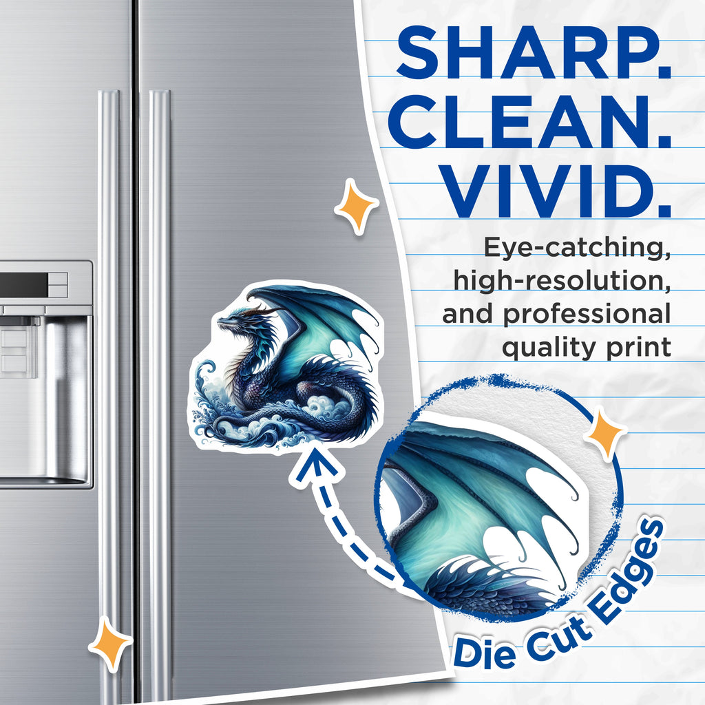 (2 Pack) Blue Dragon Magnets - Fantasy Dragon Art Decor - Mythical Creature Aesthetic - Dragon Lover Refrigerator Magnet Set - 5 Inches On Longest Side - Thick Durable Magnet - Made in USA - MAG38634