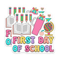 (2 Pack) First Day of School Stickers - Back to School - Kids Teacher Classroom Decor - 5" On Longest Side - Sticks to Smooth Flat Surfaces - Made in USA - BMCS9120