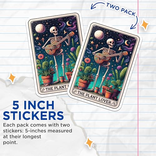 (2 Pack) Plant Lover Skeleton Stickers - Cosmic Guitar Playing Skeleton Decal - Botanical Music Art Stickers - 5" On Longest Side - Sticks to Smooth Flat Surfaces - Made in USA - BMCS5480