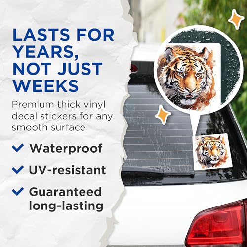 (2 Pack) Tiger Art Stickers - 5" On Longest Side - Sticks to Smooth Flat Surfaces - Made in USA - BMCS8708 - BMCS8708