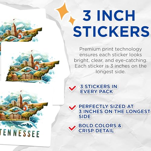 (3 Pack) Tennessee Travel Decals - State Pride Stickers - Laptop Decal Set - 3 Inches On Longest Side - Easy Peel & Apply - Made in USA - 3MCS4106