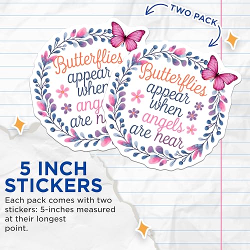 (2 Pack) Inspirational Butterfly Quote Stickers - Motivational Floral Design Stickers - Positive Message Stickers - 5" On Longest Side - Sticks to Smooth Flat Surfaces - Made in USA - BMCS3990
