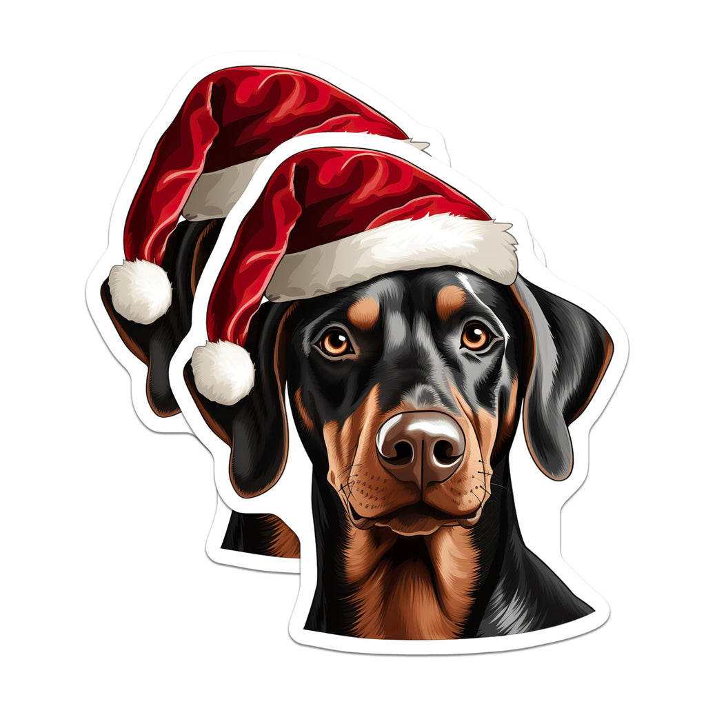(2 Pack) Doberman Christmas Magnets - Santa Hat Doberman Dog Holiday Decor - Festive Pet Lover Refrigerator Magnets - 5 Inches On Longest Side - Thick Durable Magnet - Made in USA - MAG23314