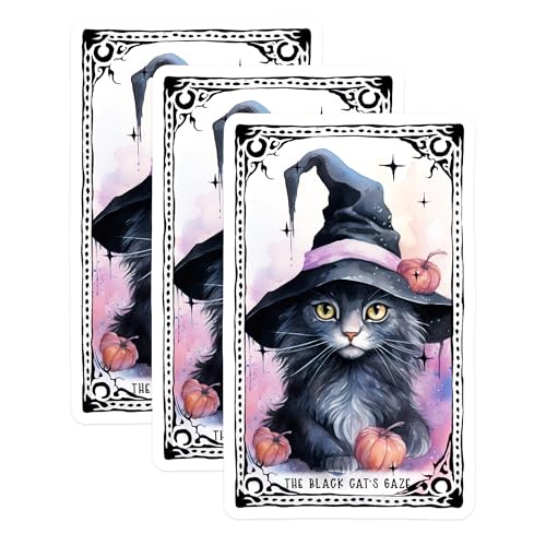 (3 Pack) Witch Cat Decals - Halloween Kitten - Spooky Decal Stickers - 3 Inches On Longest Side - Easy Peel & Apply - Made in USA - 3MCS2365