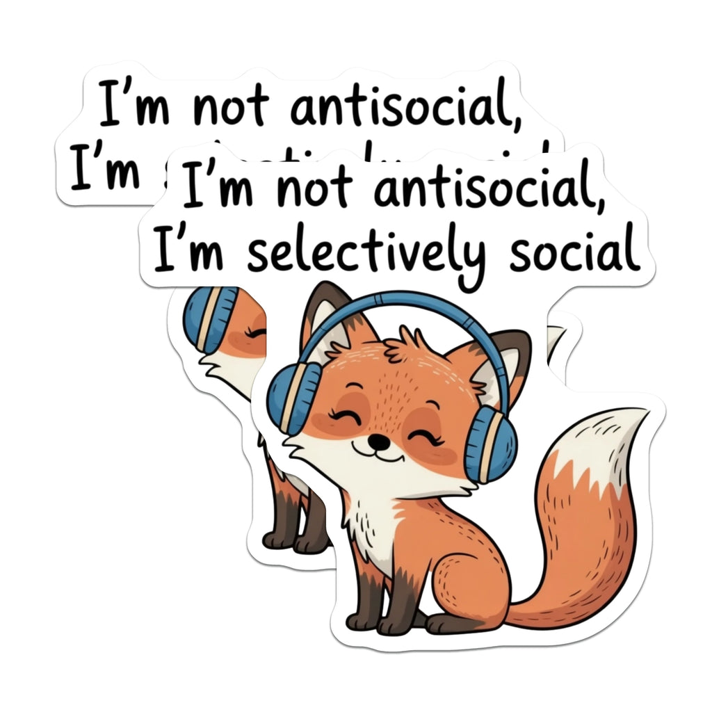 (2 Pack) Selectively Social Introvert Fox Magnets - Headphones Fox Decor - Funny Animal Refrigerator Accessory - 5 Inches On Longest Side - Thick Durable Magnet - Made in USA - MAG36959