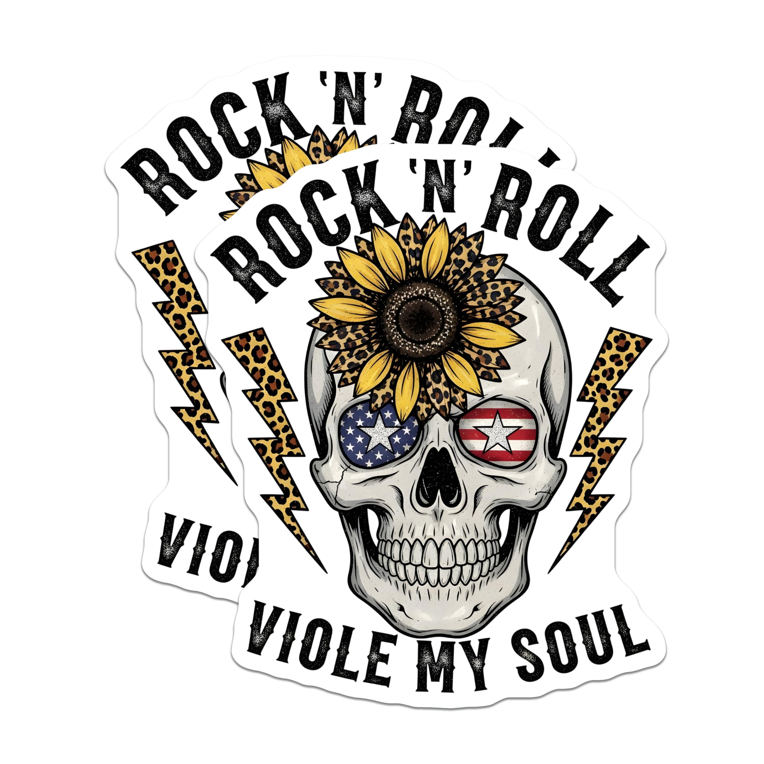 (2 Pack) Skull Sunflower Magnets - Rock n Roll American Flag - Leopard Lightning Bolt - 5" On Longest Side - Premium Magnet - for Cars, Refrigerators, Toolboxes, Lockers - Made in USA - MAG18124